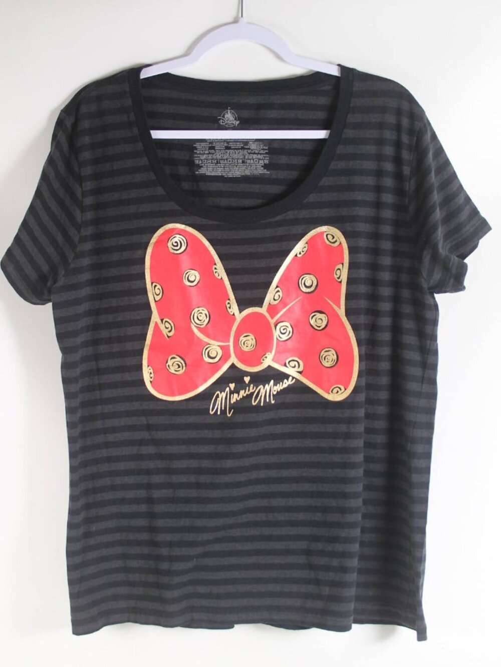 Disney Store Minnie Mouse Bow Graphic Tee Black Striped Juniors 2XL